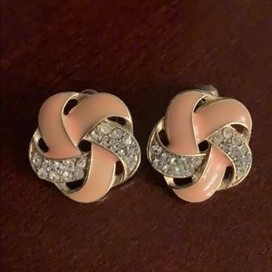 Earrings pink enamel and pave crystals